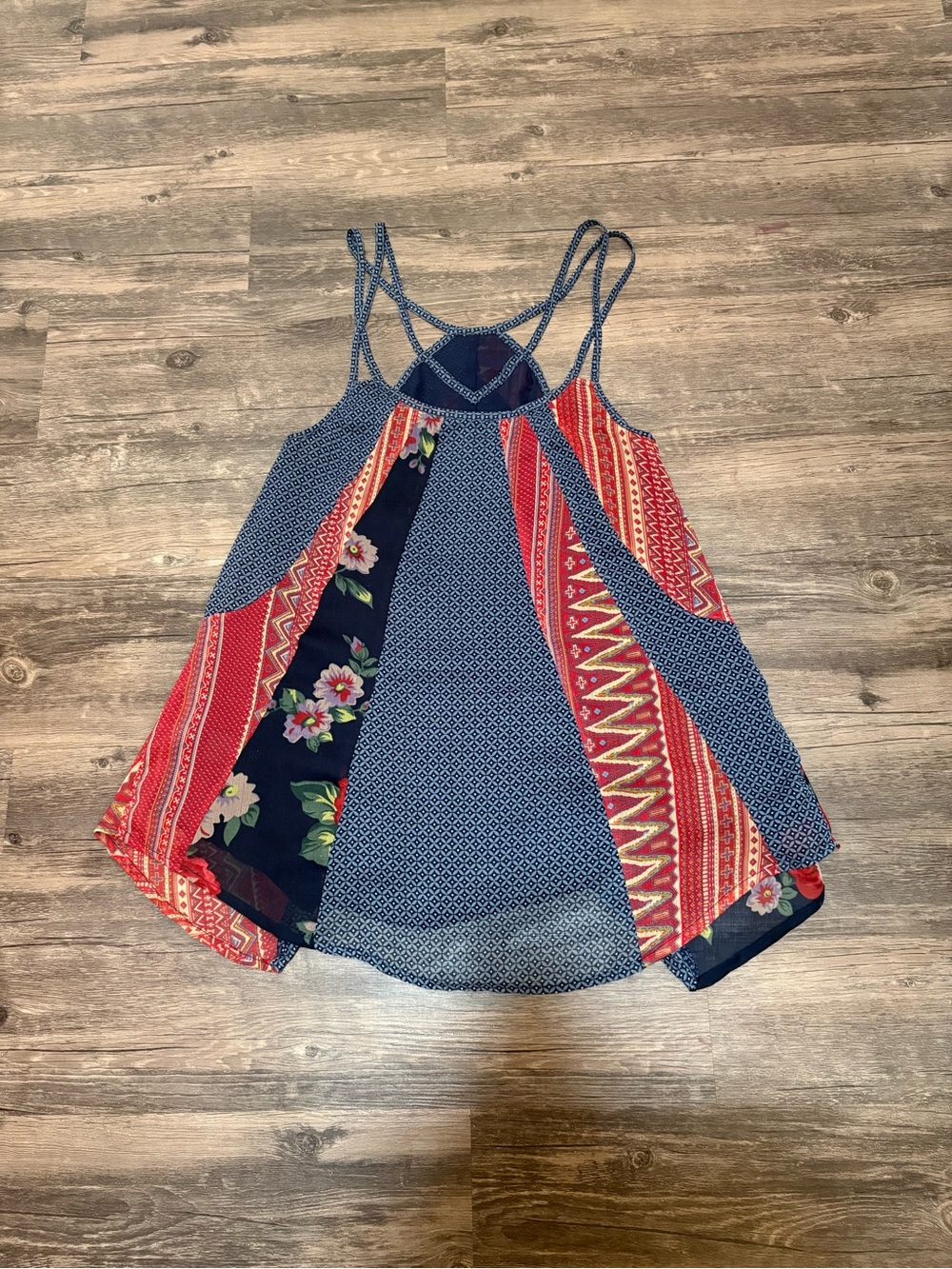 Vanilla Star Navy Blue Red Patterned Patchwork Tank Top - Picture 6 of 7